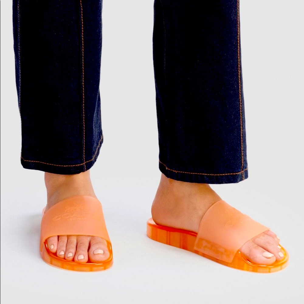COACH Ulyssa Candied Orange Rubber Slide Size 8